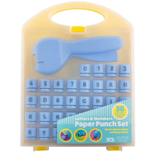 Vista 8 de Perforadores de papel de letras y números, 37 piezas con estuche y herramienta de perforación, perforadora de fácil uso para tarjetas
