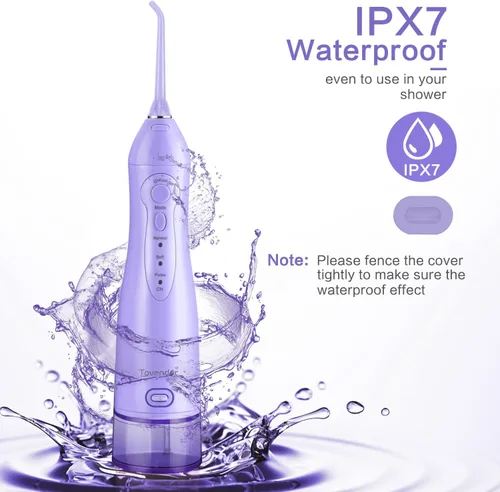Vista 7 de TOVENDOR Irrigador de agua eléctrico, irrigador oral dental recargable inalámbrico IPX7, impermeable, 10.1 fl oz, limpiador de dientes de agua