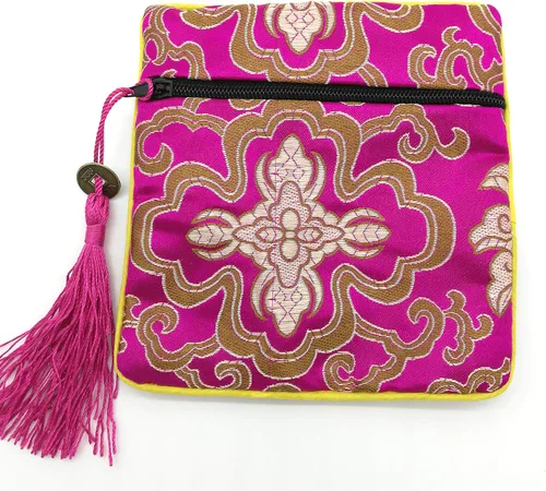 Vista 6 de EAVOQLB 16 unids tradicional brocado bolsa bordado bolsa joyería bolsa Shu Jin flecos cartera cremallera bolsa valor conjunto