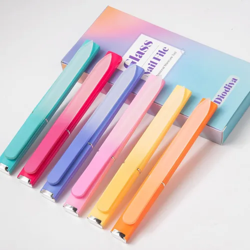 Vista 2 de 6 Piezas Limas de Uñas de Vidrio con Estuche, Limas de Uñas de Cristal para Uñas Naturales Conjunto de Limas de Uñas, Lima de Uñas Grabada de Doble