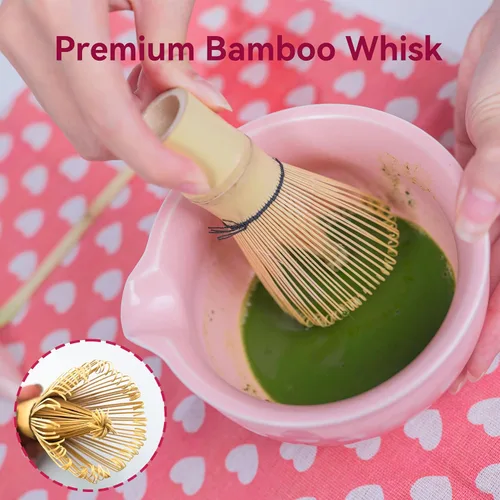 Vista 5 de Juego de 10 batidores de matcha, kit de fabricación de té matcha japonés con batidor de bambú, cuenco de cerámica, herramientas completas