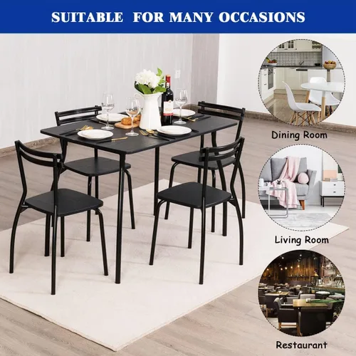 Vista 2 de NAFORT Juego de mesa de comedor de cocina de 5 piezas para 4, mesa de comedor rectangular moderna y 4 sillas, marco de metal, muebles de desayuno
