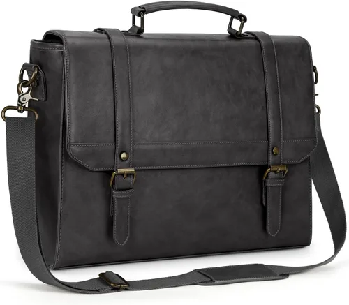 Vista 11 de Bolso de mensajero IGOLUMON para hombres de 15.6 pulgadas, bolso de cuero vintage impermeable para computadora, maletín para hombres, bolso grande