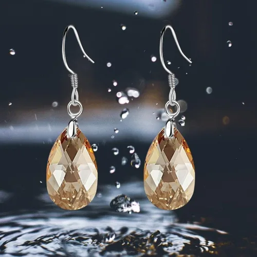 Vista 82 de Aretes colgantes de cristal austriaco con forma de lágrima para mujer, joyería hipoalergénica de plata de ley 925