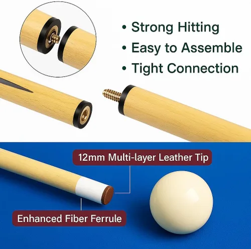 Vista 3 de Billiards Accessory Kit – Pool Cue Sticks, Balls, Triangle Rack, Chalk, Brushes, Gloves & Manual Scoreboard – All-in-One Kit for Home Game Room