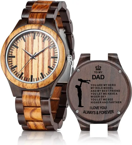 Vista 13 de Relojes de madera grabados personalizados – Relojes de madera de cumpleaños o aniversario personalizados para hombres, marido, novio, papá, hijo