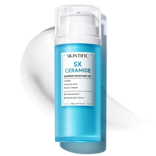 Vista 10 de SKINTIFIC Hidratante facial con 5 ceramidas, crema reparadora de barrera hidratante para pieles sensibles/aceitosas, ácido hialurónico y centella