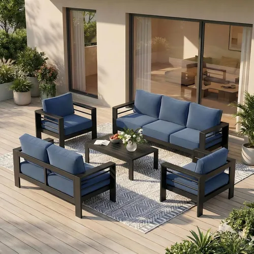 Vista 36 de Solaste Sofá de aluminio para patio con mesa auxiliar, juego de 3 muebles de patio con cojines, sofá de exterior para todo tipo de clima