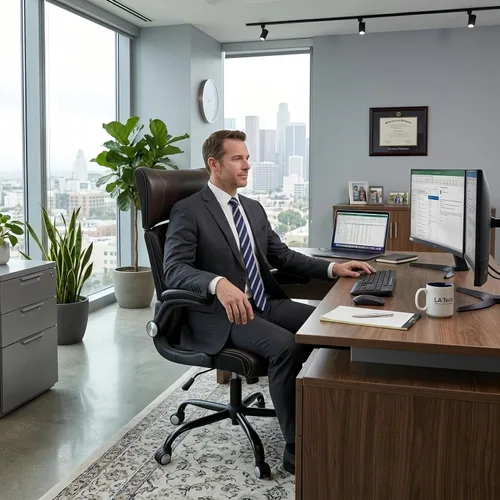 Vista 5 de ZLHECTO® Silla de oficina ejecutiva, silla de escritorio ergonómica de cuero, reposacabezas ajustable ampliado con brazos abatibles, silla giratoria