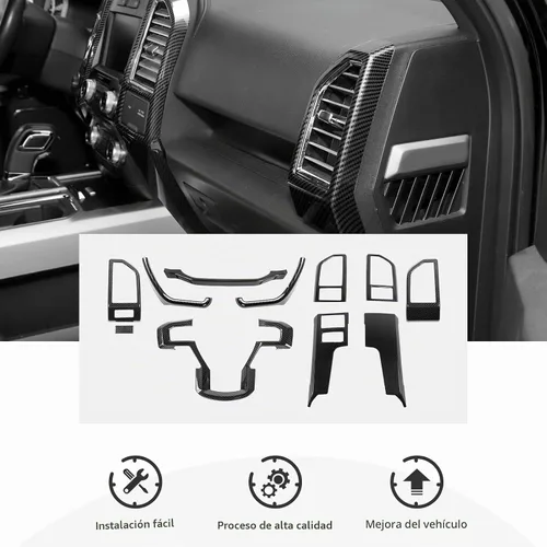 Vista 6 de CheroCar Kit de decoración interior de fibra de carbono, 11 piezas, para Ford F150 2015-2020, consola central, navegación GPS, panel de cubierta