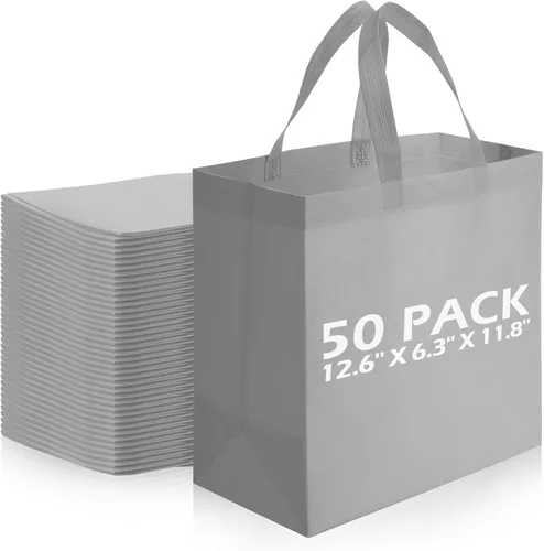 Vista 19 de Reginary 50 bolsas reutilizables a granel, bolsas de compras no tejidas con asas, plegables para boutiques (beige)