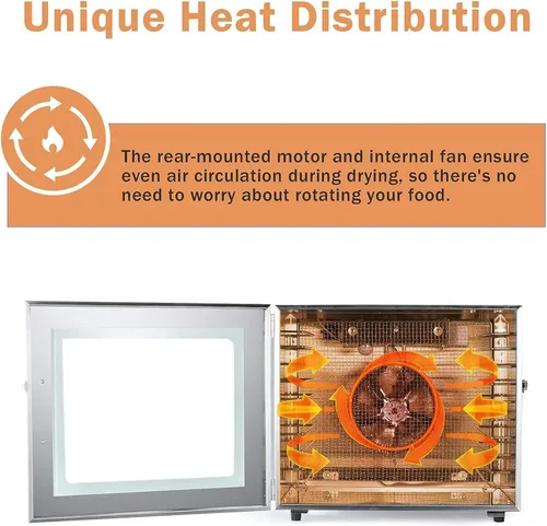 Vista 6 de Deshidratadores comerciales de 10 capas, secadora de frutas y verduras de acero inoxidable de 600 W, control de temperatura de 95.0-167.0 °F