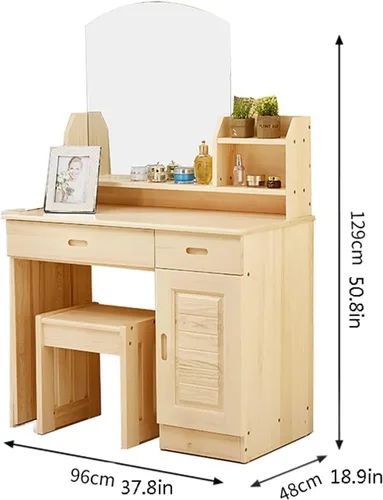 Vista 2 de Tocador de tocador, mesa de maquillaje con espejo, tocador de madera con 3 cajones, gran espacio de almacenamiento, almacenamiento de maquillaje