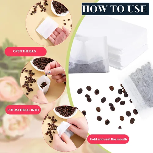 Vista 3 de 100 bolsas de té desechables para té de hojas sueltas, bolsa de filtro de té desechable rellenable, bolsa vacía de té, bolsas de especias