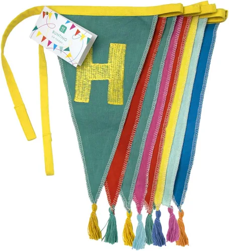 Vista 2 de Talking Tables Bandera de tela arcoíris con borlas – 10 pies Guirnalda de banderines de bandera triangular, 100% algodón, para niños, niñas