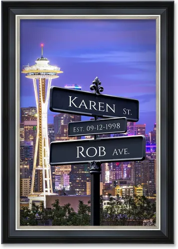 Vista 191 de IPIC - Personalized Framed Canvas with Custom Street Sign in Boston Personalized Street Signs with Names, Custom Canvas Print, Boston Sunset