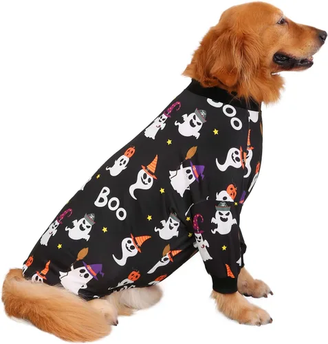Vista 18 de HDE Pijama de una pieza para perro, ligero, para perros M-3XL, estrellas fantasmales, talla S