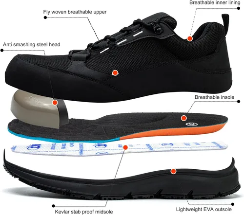 Vista 5 de ulogu Zapatos de punta de acero para hombres y mujeres, impermeables, antideslizantes, ligeros, indestructibles, zapatos de trabajo para techos