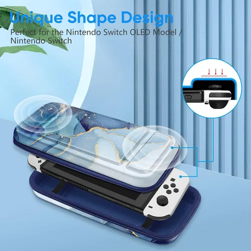 Vista 6 de Fintie Funda de transporte para Nintendo Switch OLED modelo 2021Switch 2017, a prueba de golpes funda protectora rígida bolsa de viaje con 10