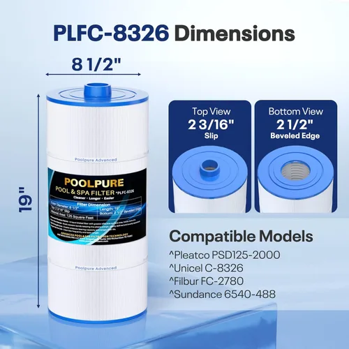 Vista 3 de POOLPURE Filtro de spa que reemplaza a Sundance 6540-488, PSD125-2000, Unicel C-8326, Filbur FC-2780, Aladdin 22507, Baleen AK-70013, Magnum SU125