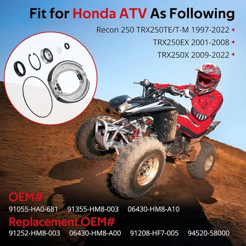 Vista 2 de Kit de sellos de rodamientos y zapatas de tambor de freno trasero para Honda Recon 250 TRX250 TRX250EX TRX250X 1997-2021