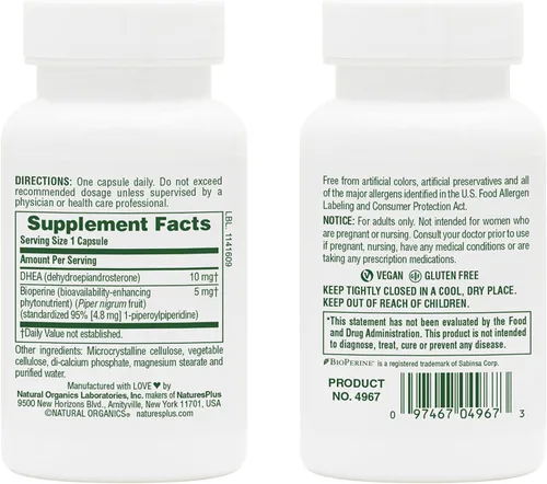 Vista 2 de NaturesPlus DHEA-10 - Apoya la energía, la salud inmunológica y el envejecimiento saludable - 90 cápsulas - Vegano, sin gluten - 90 porciones