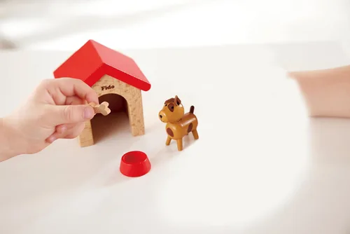 Vista 5 de Hape Juego de animales de madera para casa de muñecas de mascotas y familias 2
