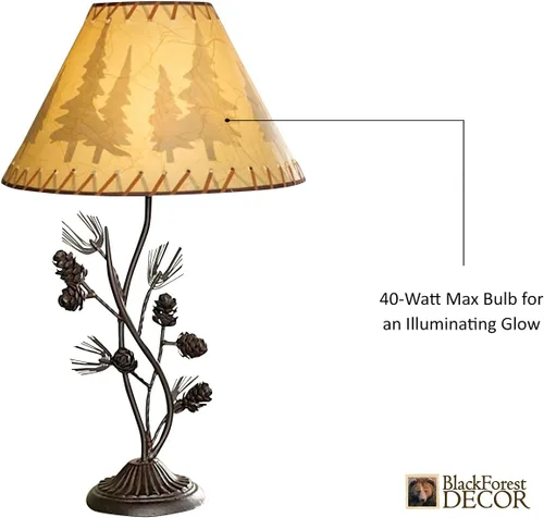 Vista 3 de Black Forest Décor - Lámpara de mesa con piña de metal - Lámparas para el dormitorio de la casa de granja
