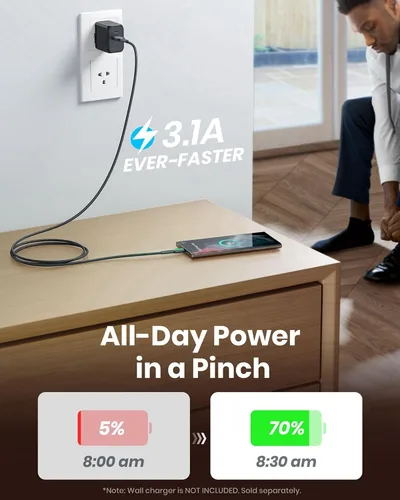 Vista 2 de INIU Cable USB a C, 3 paquetes [1.6 pies+3.3 pies+6.6 pies] 3.1A USB A a USB C, cable de carga rápida trenzado tipo C para iPhone 16 15 Pro Samsung