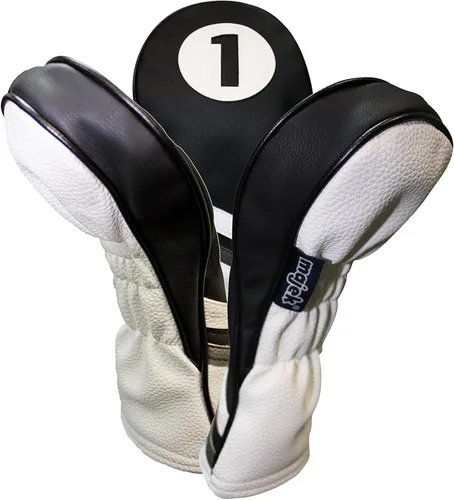 Vista 4 de Fundas para cabezas de golf de cuero blanco y negro estilo 1, 3, 5 fundas para conductores y cabezas de calle para conductores de 460 cc