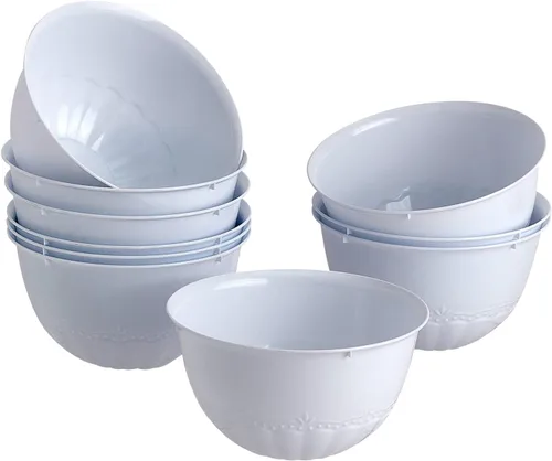 Vista 17 de SILVER SPOONS Platos de postre de plástico en relieve vintage para fiestas, 10 piezas, juego de vajilla desechable resistente, 6 pulgadas, platos