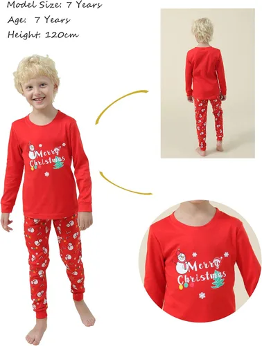 Vista 6 de Vopmocld - Pijama familiar a juego para Navidad, pijamas rojas para fiestas, juegos de ropa de dormir de algodón