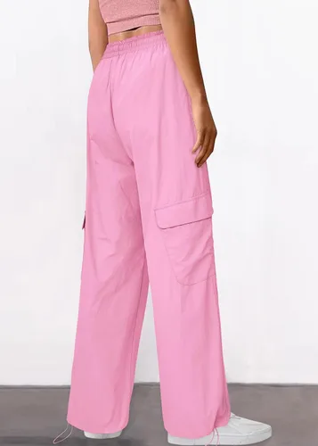 Vista 5 de KIRUNDO Pantalones cargo para mujer, cintura alta, pierna ancha, holgados Y2K, ropa urbana con cordón en los tobillos, pantalones casuales