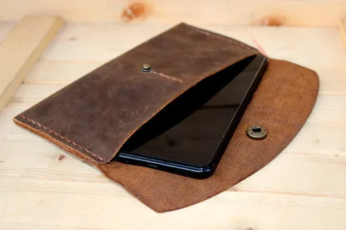 Vista 7 de Handmade High Quality Retro Leather Multi-function Envelope Mobile Phone Card Holder Wallet