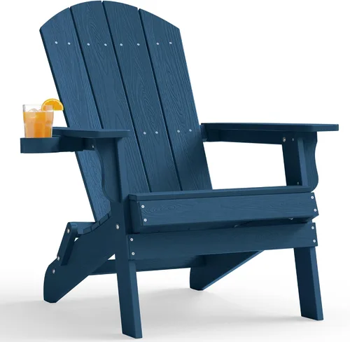 Vista 33 de YEFU Silla Adirondack, silla Adirondack de plástico de gran tamaño, sillas plegables para exteriores con soporte para tazas, silla de césped