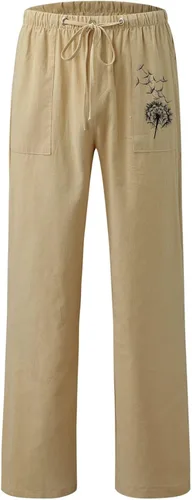 Vista 2 de Sharemen Pantalones de verano para mujer, de algodón, cómodos, de lino, con bolsillos, cintura elástica, pantalones capri casuales