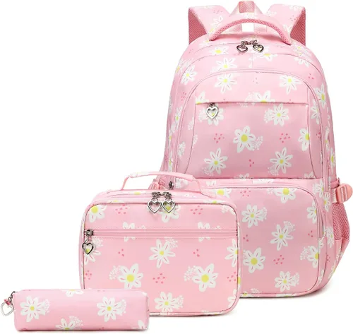 Vista 11 de Mochila escolar de 3 juegos, Pequeña margarita negra, Mediana, Mochilas Daypack