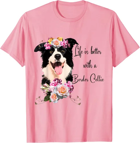 Vista 87 de Life is Better With a Border Collie - Camiseta de perro lindo con flores, gris, S Gris Oscuro