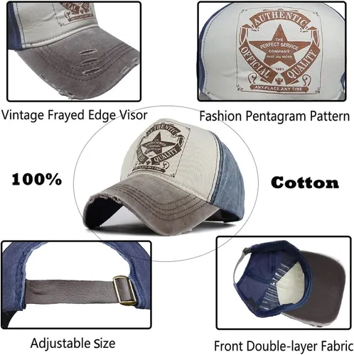 Vista 9 de Gorra de béisbol vintage con remaches de moda con letras cruzadas de algodón de mezclilla con borde deshilachado, sombrero de sol ajustable unisex