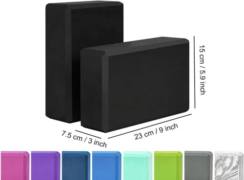 Vista 2 de EXERZ Bloques de yoga, paquete de 2, bloques de gimnasio, ladrillos de entrenamiento de fitness, soporte de mano elástico para pilates antideslizante