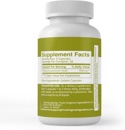 Vista 2 de Pure Original Ingredients Hierba de trigo, (100 cápsulas) siempre puro, sin aditivos ni rellenos, verificado por laboratorio