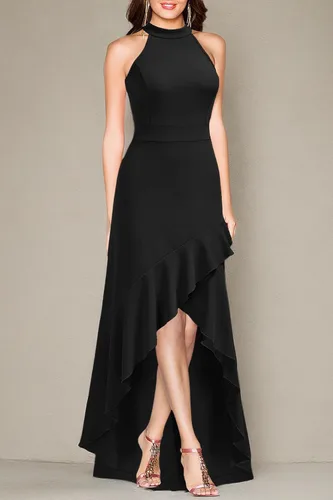 Vista 3 de MUSHARE Vestido largo de fiesta formal con cuello halter y volantes para mujer