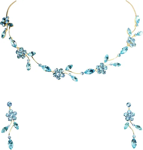 Vista 48 de Faship - Juego de collar y aretes con cristales de imitación florales AB