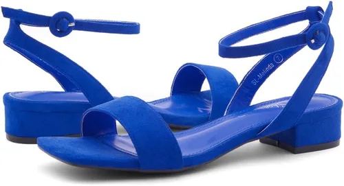 Vista 9 de Shoe Land SL-Melinda - Sandalias de tacón bajo para mujer, con puntera abierta, correa al tobillo, sandalias clásicas de tacón grueso