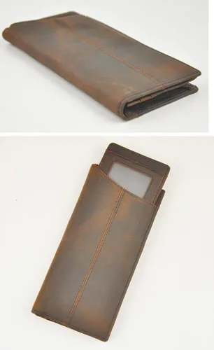 Vista 3 de Le'aokuu Funda de piel con cremallera para hombre, organizador para tarjetas de visita, cartera para teléfono, cartera plegable