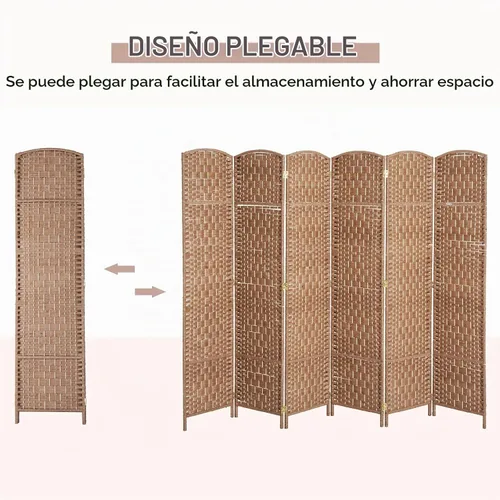 Vista 3 de HOMCOM - Divisor de habitación de 6 paneles, pantalla plegable de privacidad de 6 pies de alto, natural Madera natural
