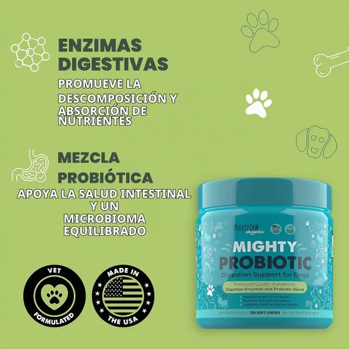Vista 3 de Mighty Paw Waggables - Probióticos masticables para perros (hechos en Estados Unidos) Probióticos para perros y enzimas digestivas. Probiótico