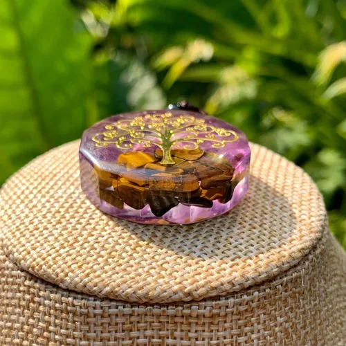 Vista 4 de Tree of Life Orgone Pendant Necklace– Natural Chakra Healing Crystal Stones Necklace, Symbol of Growth & Harmony, Handmade Spiritual Orgonite