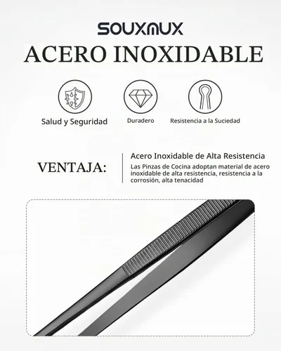 Vista 4 de Juego de pinzas de cocina de 10 pulgadas y pinzas compensadas, puntas dentadas de precisión, pinzas de chef profesional de acero inoxidable