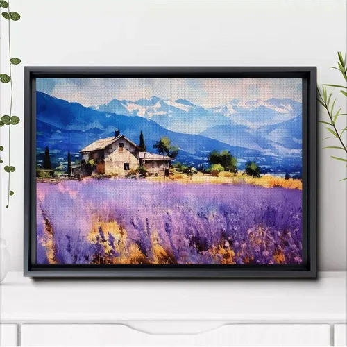 Vista 6 de Fields of Lavender, Watercolor Provence Landscape and Lavender Field - Watercolor Painting of Serene Beauty